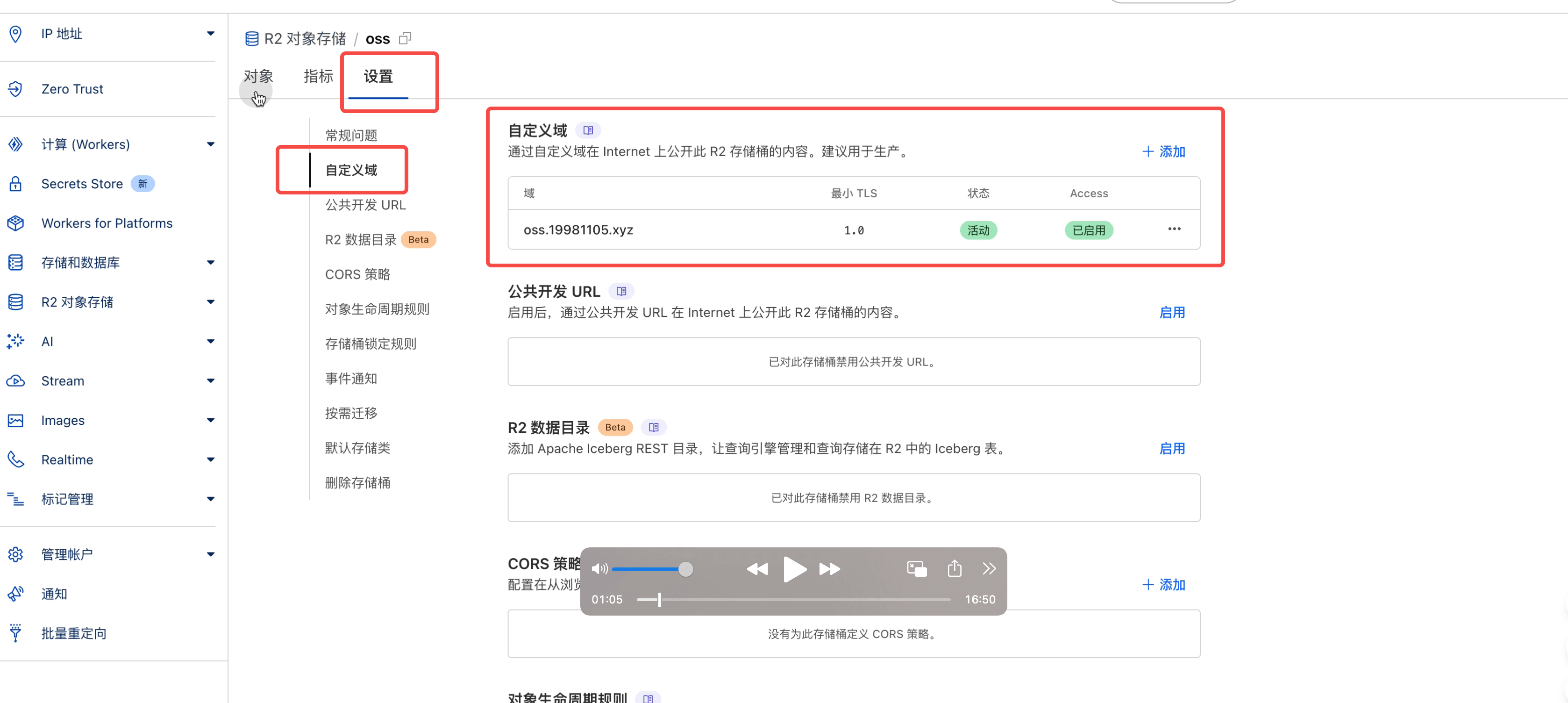 开启自定义域名